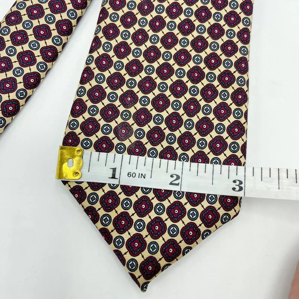 Oscar De La Renta Silk‎ Necktie Geometric Foulard Burgundy Beige